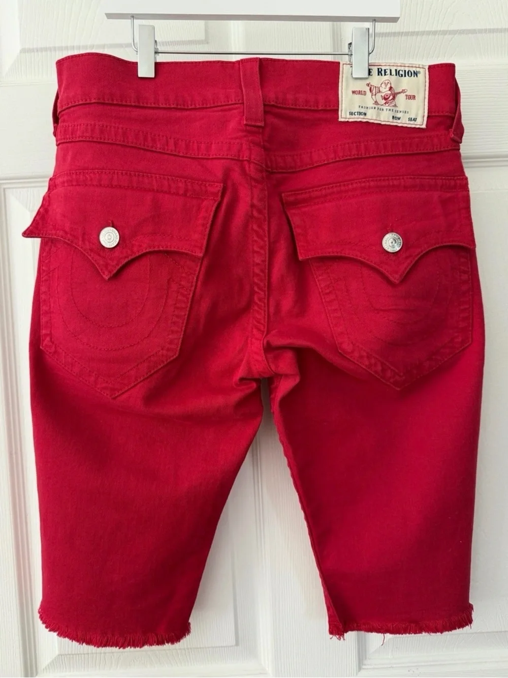 True Religion Mens Red Cropped Denim Bermuda Shorts size 30